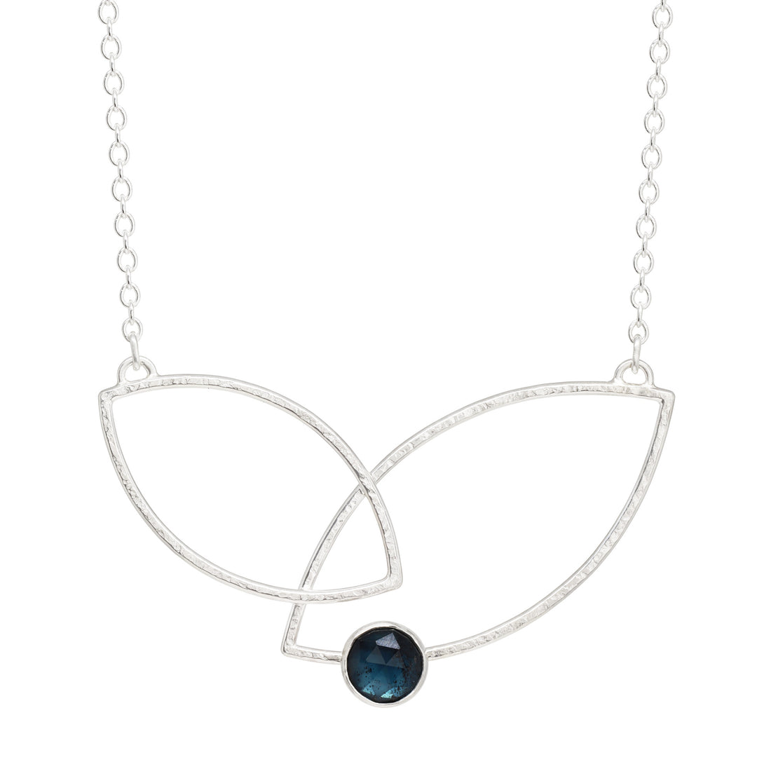 Double Leaf Gem Necklace - OOAK Statement - Bright Sterling & Teal Moss Kyanite