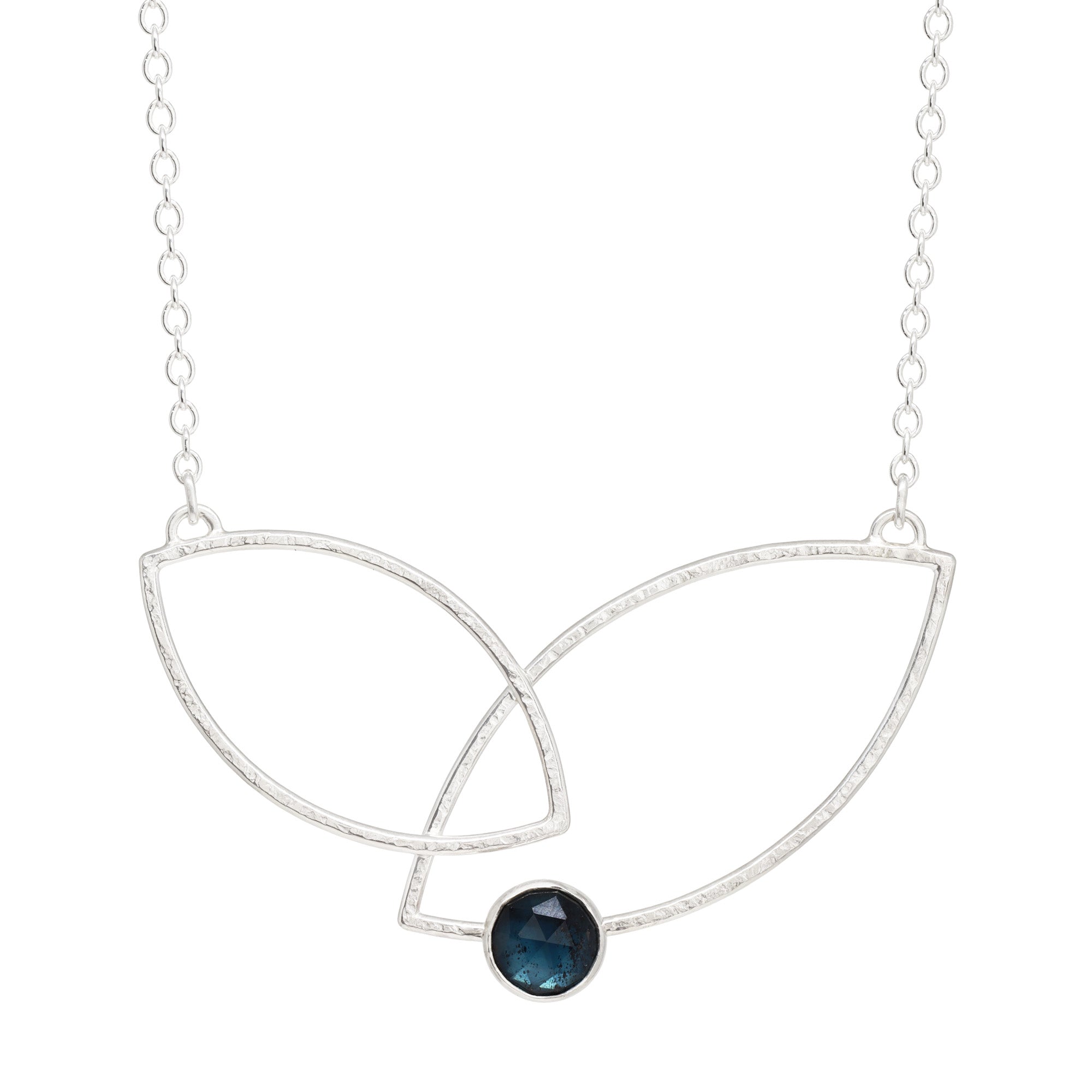 Double Leaf Gem Necklace - OOAK Statement - Bright Sterling & Teal Moss Kyanite