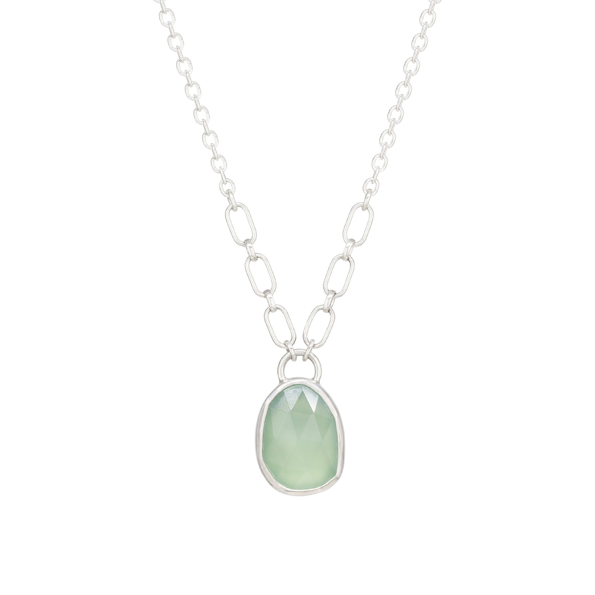 Balance Gem Necklace with Links - Rose Cut Chalcedony - Bright Sterling