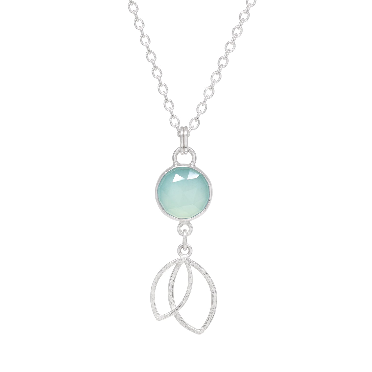 Double Leaf Necklace Small - Chalcedony - Bright Sterling