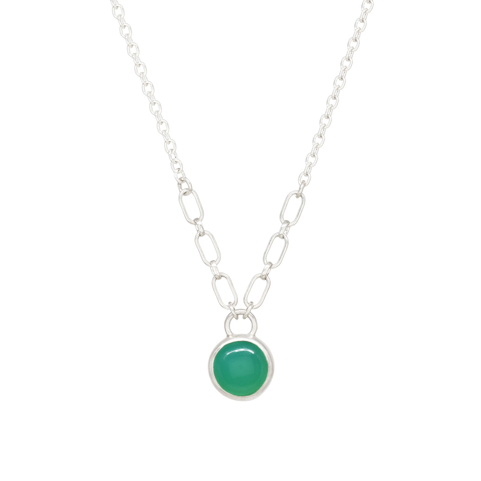 Balance Gem Necklace with Links - Chrysoprase - Bright Sterling