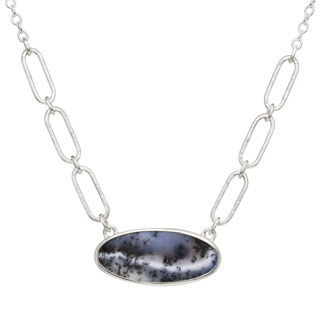 Balance Link Necklace - Dendritic Opal - Bright Sterling