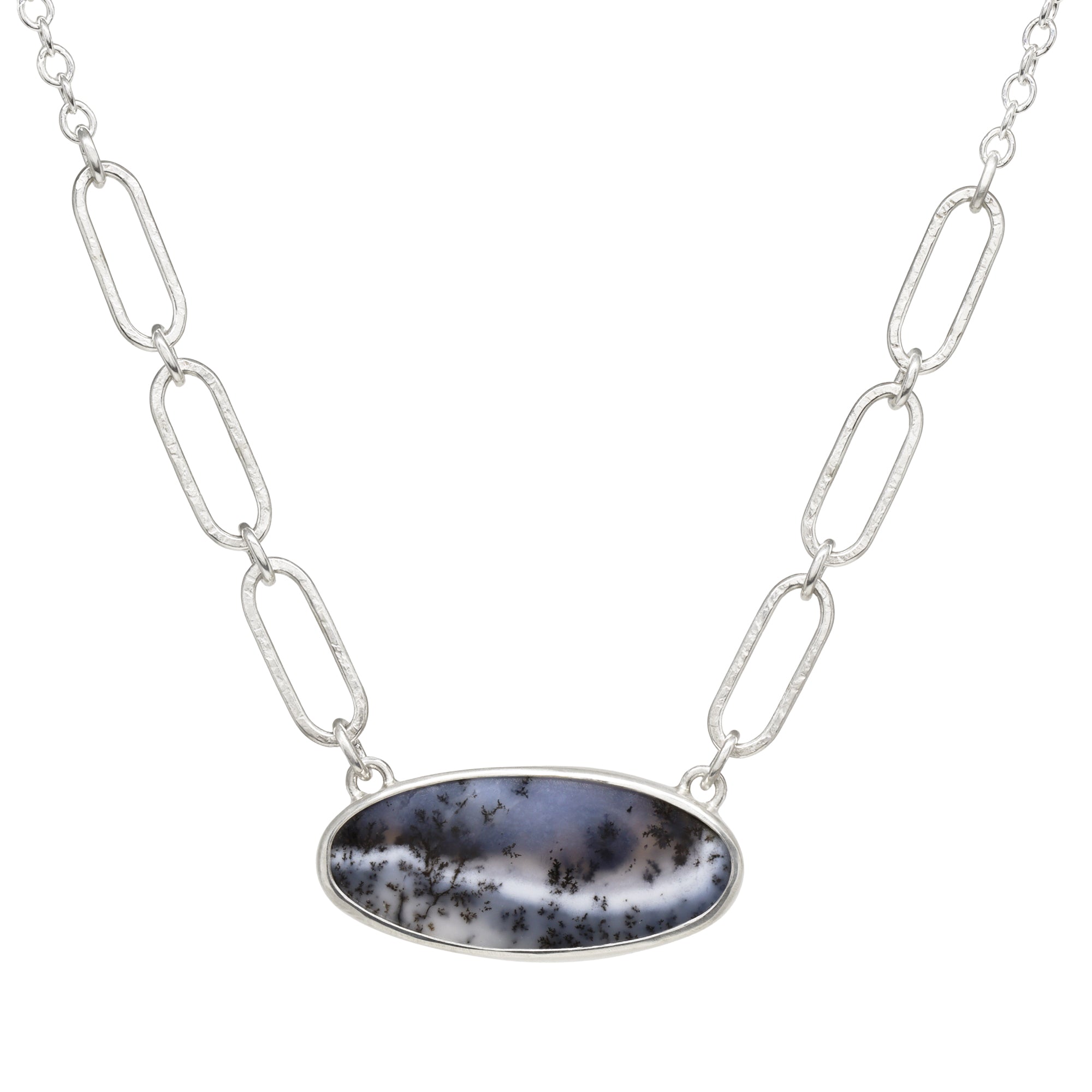 Balance Link Necklace - Dendritic Opal - Bright Sterling