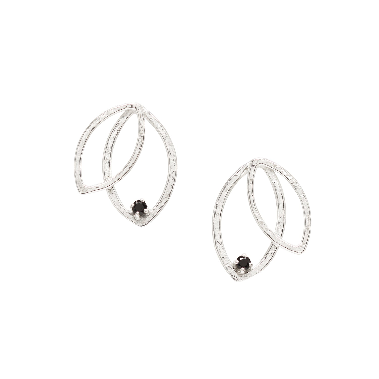 Double Leaf Gem Studs - Black Spinel - Bright Sterling