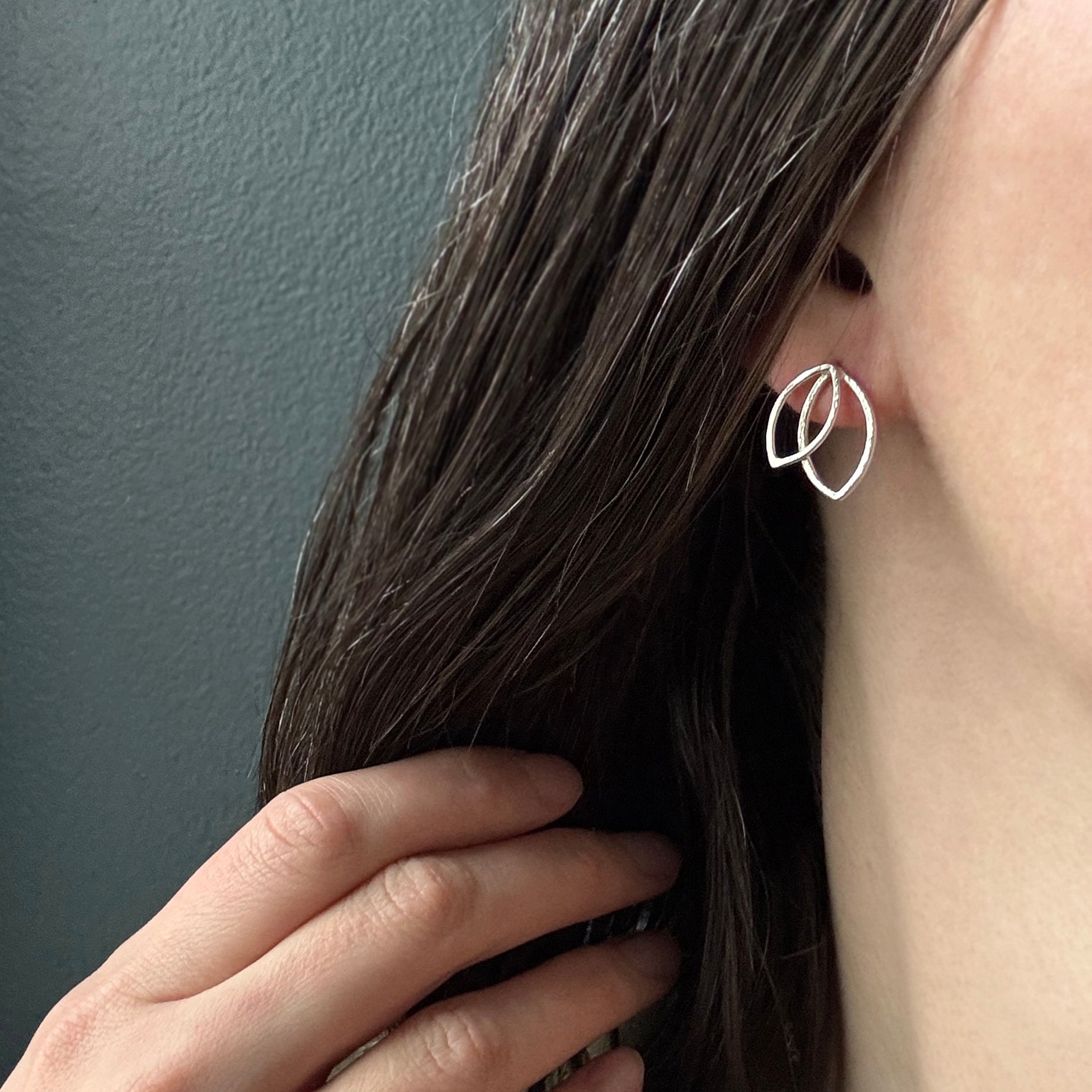 Double Leaf Gem Studs - Black Spinel - Bright Sterling