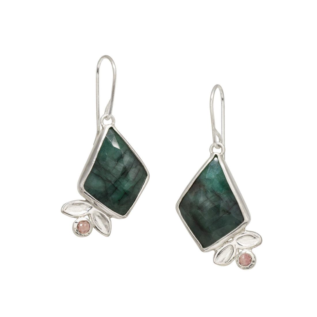 Little Leaf Statement Earrings - Emerald & Tourmaline - Bright Sterling