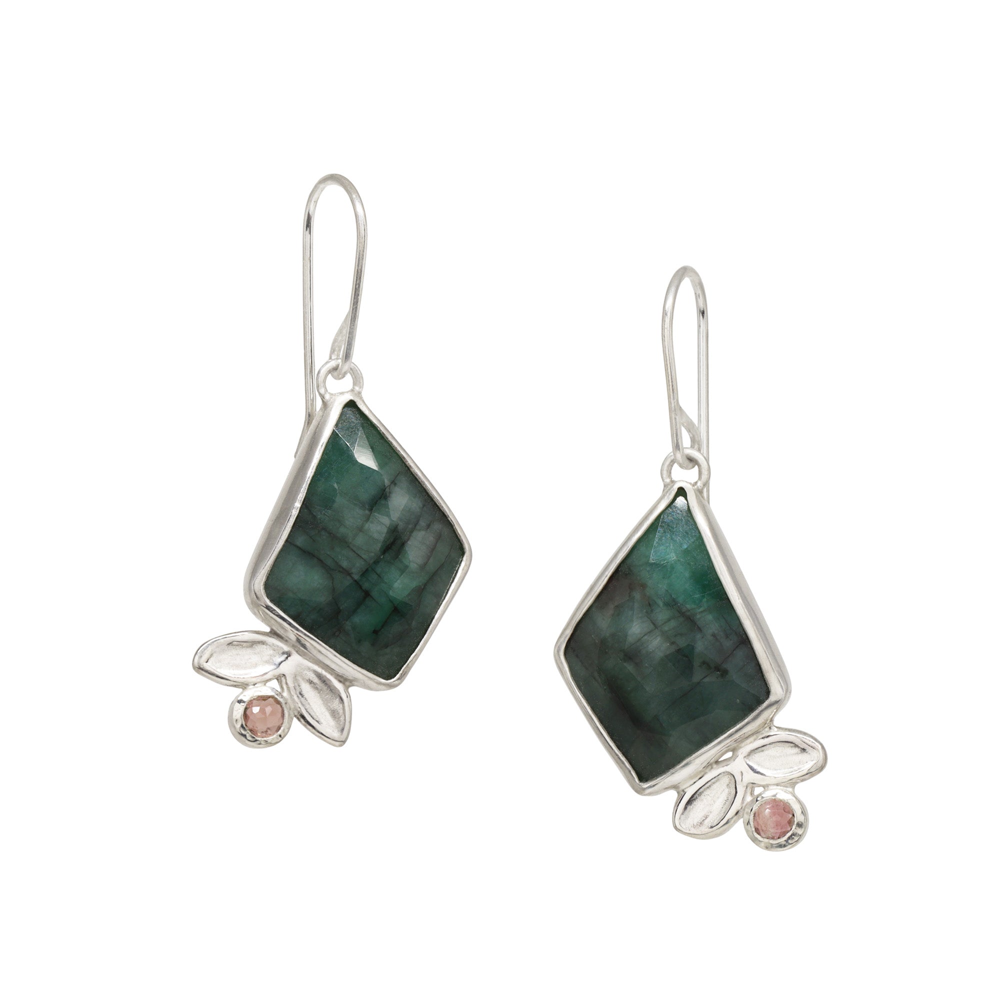 Little Leaf Statement Earrings - Emerald & Tourmaline - Bright Sterling