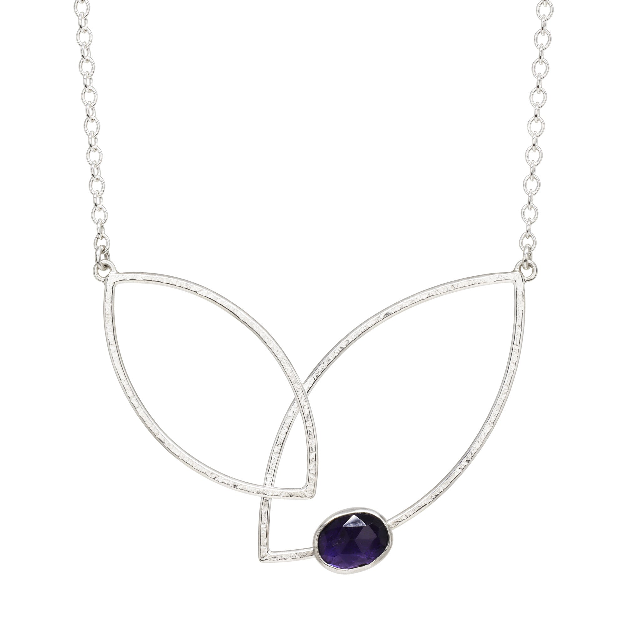Double Leaf Gem Statement Necklace - Bright Sterling & Iolite