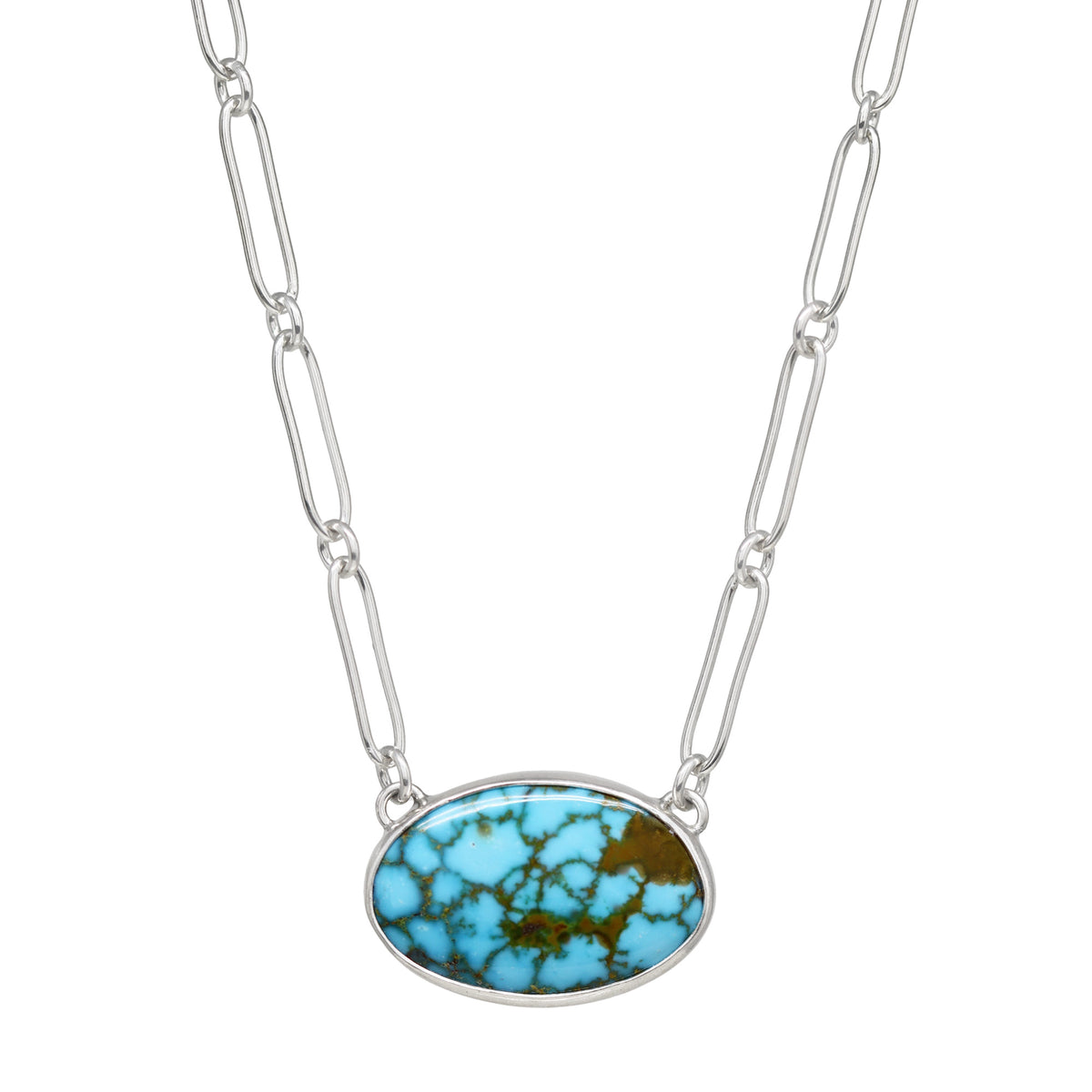 Balance Link Necklace - Kingman Turquoise - Bright Sterling