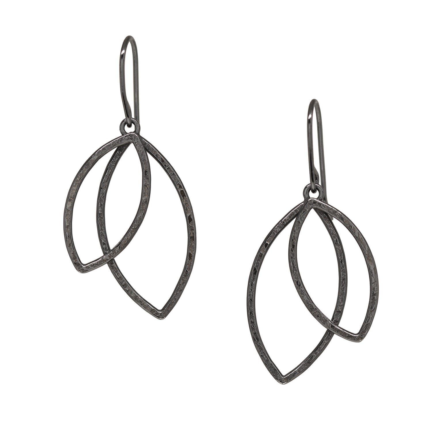 Double Leaf Earrings - Large - Dark Sterling