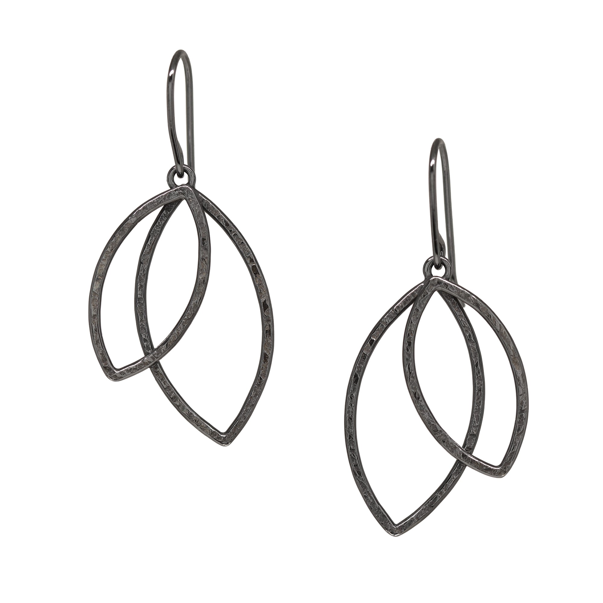 Double Leaf Earrings - Large - Dark or Bright Sterling