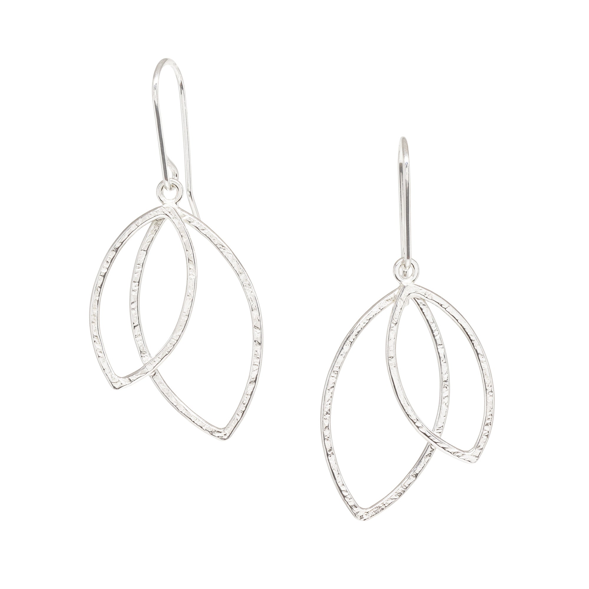 Double Leaf Earrings - Large - Bright Sterling