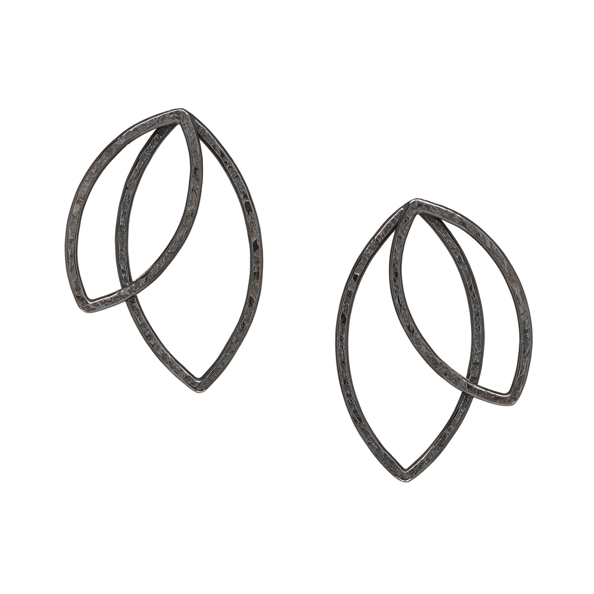 Double Leaf Studs - Large - Dark Sterling