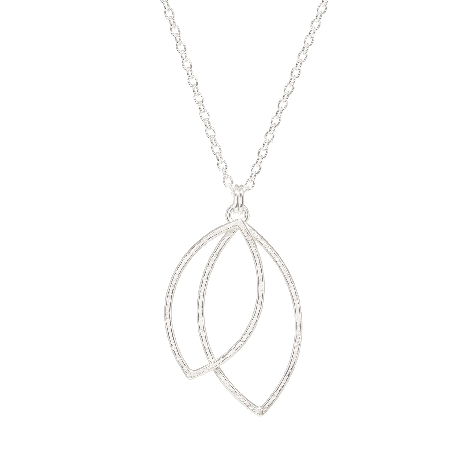 Double Leaf Necklace - Large - Bright Sterling