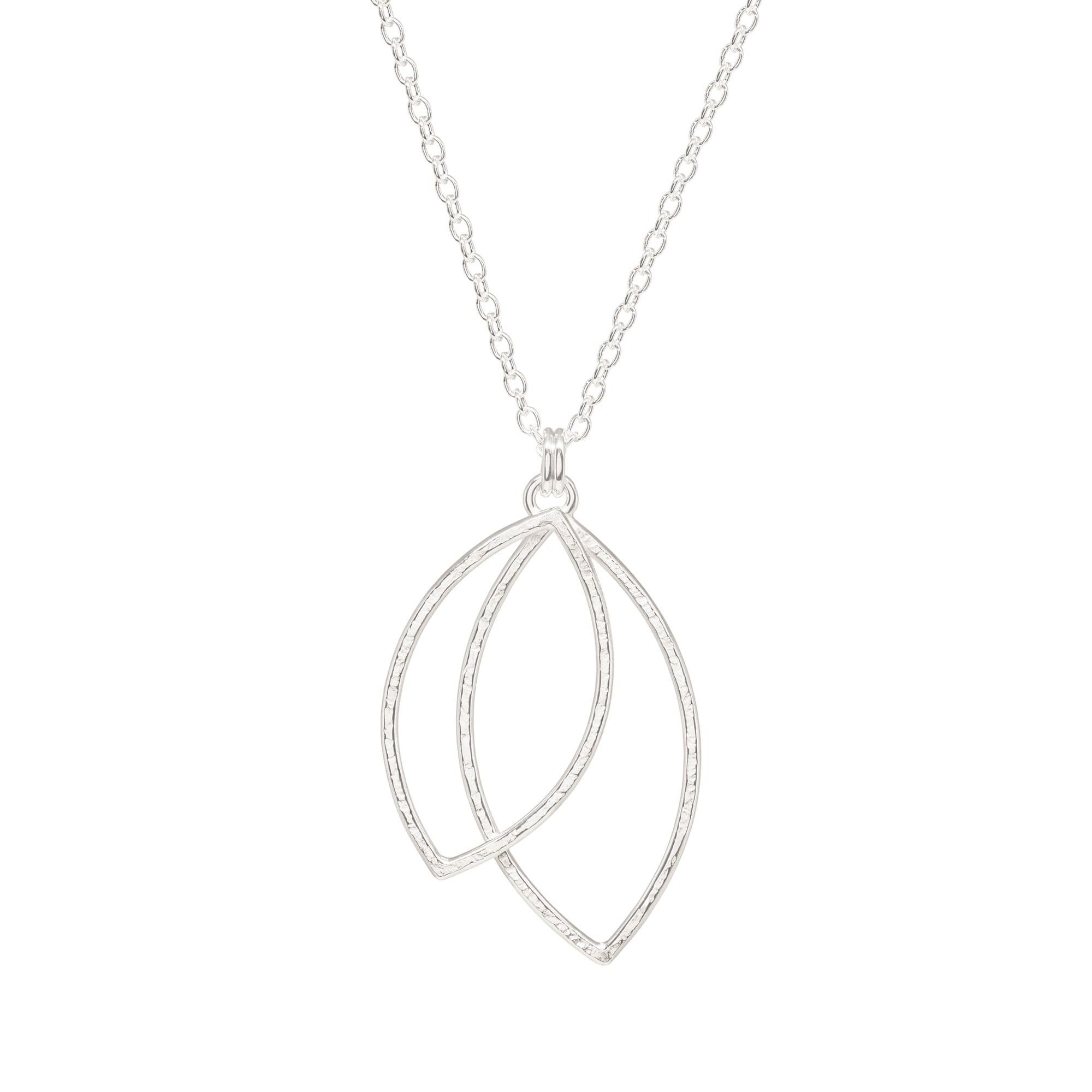 Double Leaf Necklace - Large - Bright Sterling