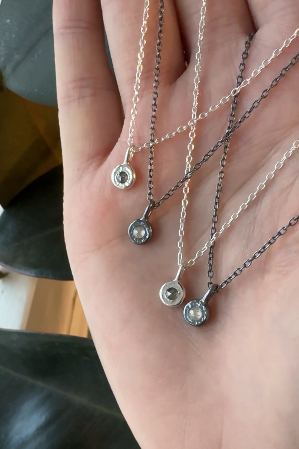 Luna Mini Diamond Necklace - Bright Sterling - Rose Cut Diamond