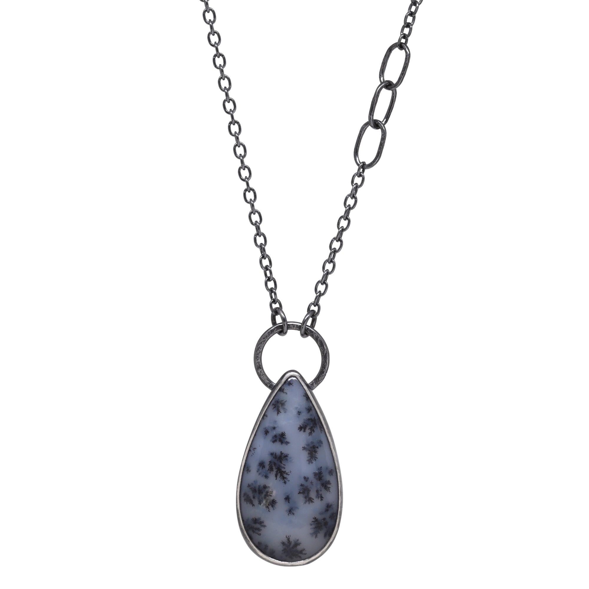 Balance Teardrop Necklace - Dendritic Opal & Dark Sterling