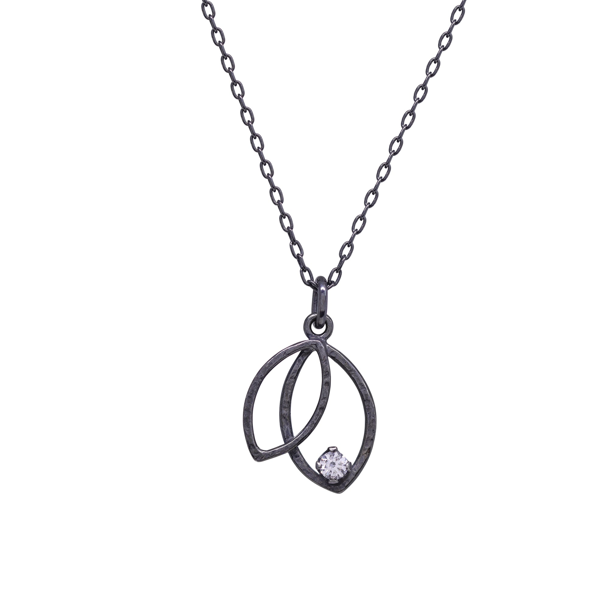 Double Leaf Gem Necklace - Cubic Zirconia & Dark Sterling