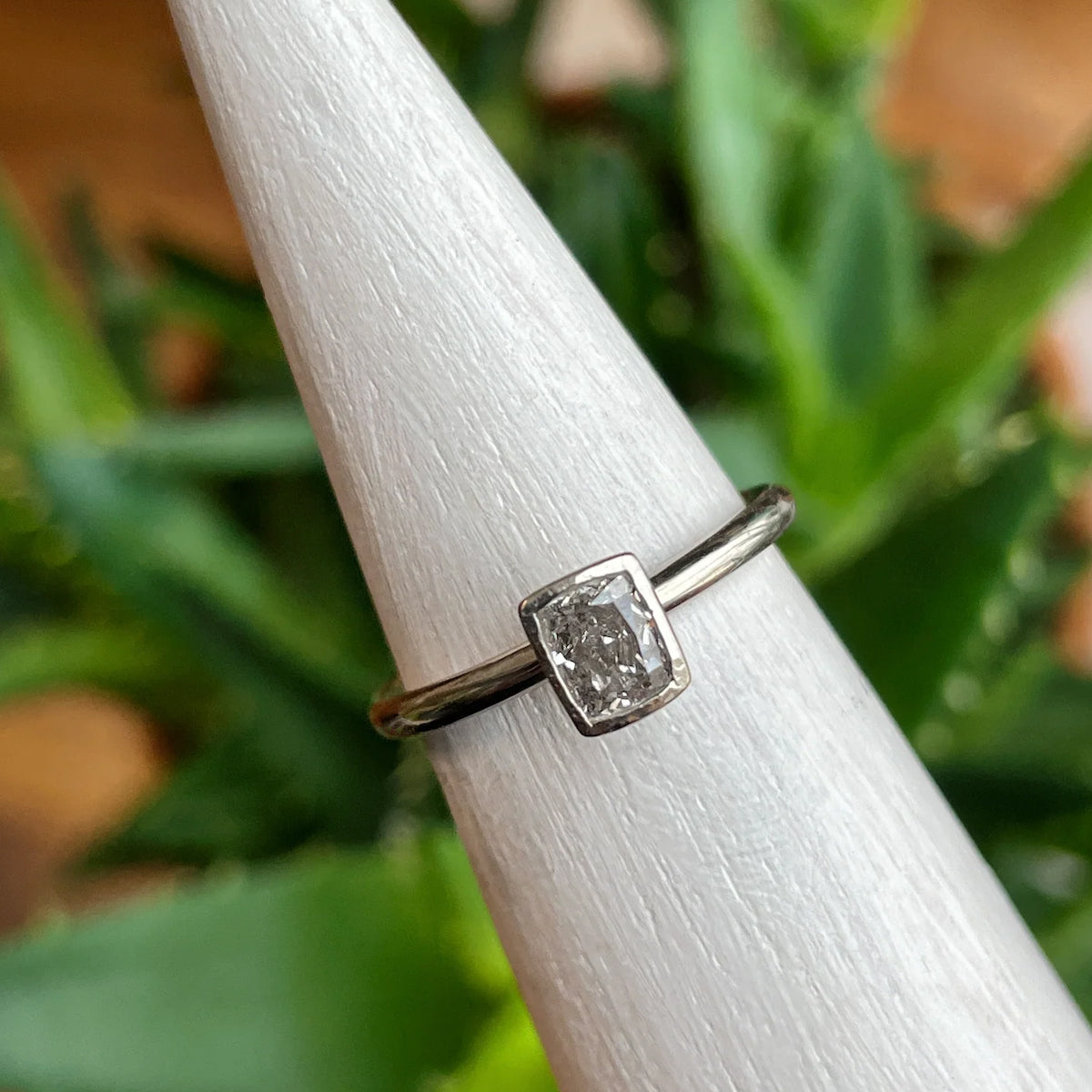 palladium white gold cushion salt and pepper diamond engagement ring custom engagement ring