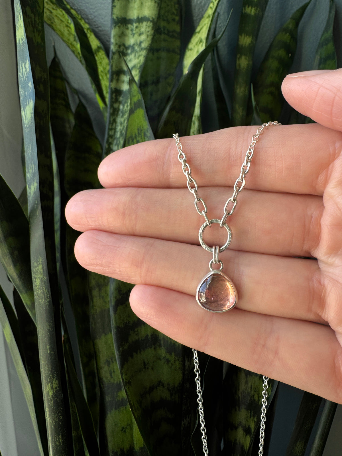 Balance Gem Necklace - Pink Tourmaline - Bright Sterling