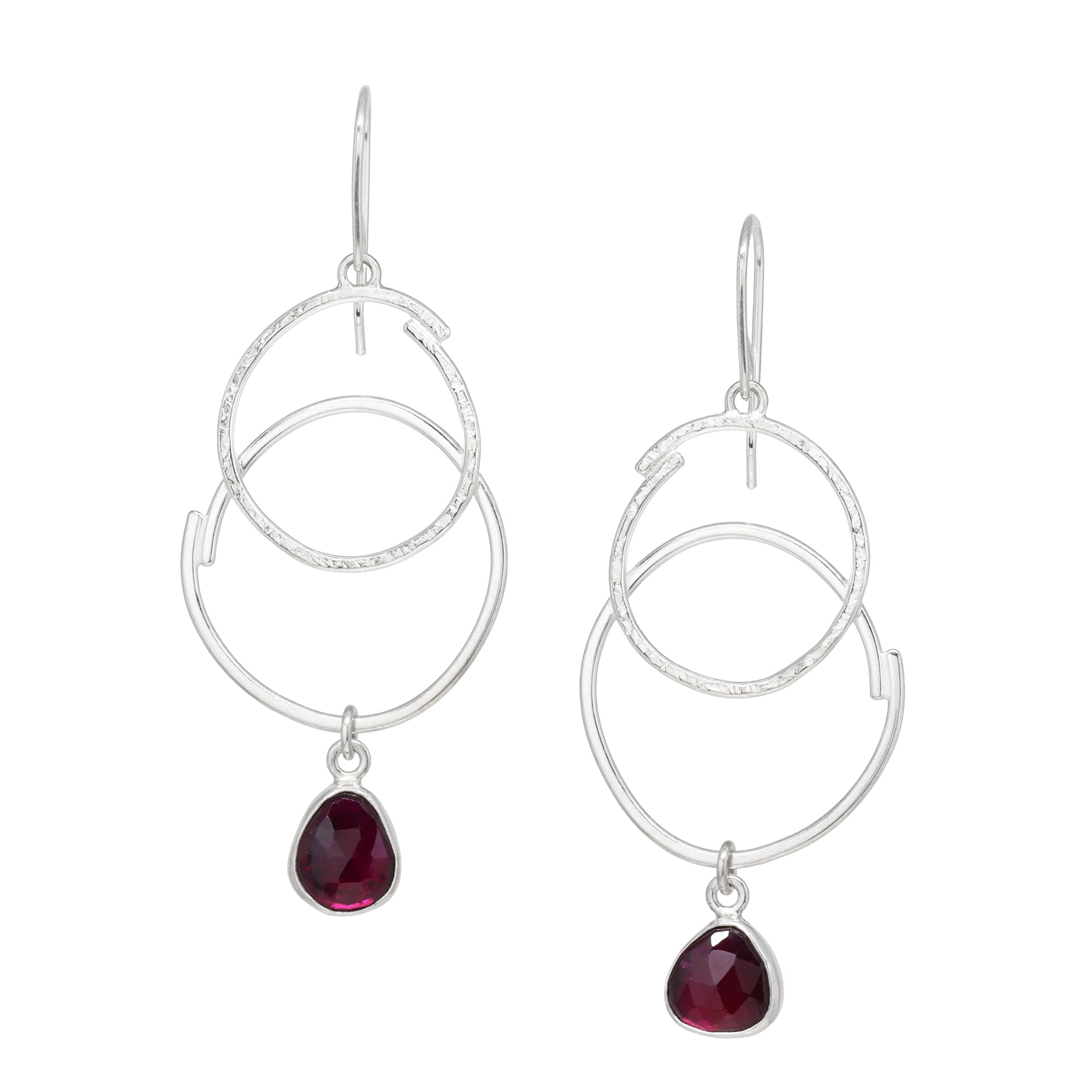 Double Sketch Earrings - Rhodolite Garnet - Bright Sterling