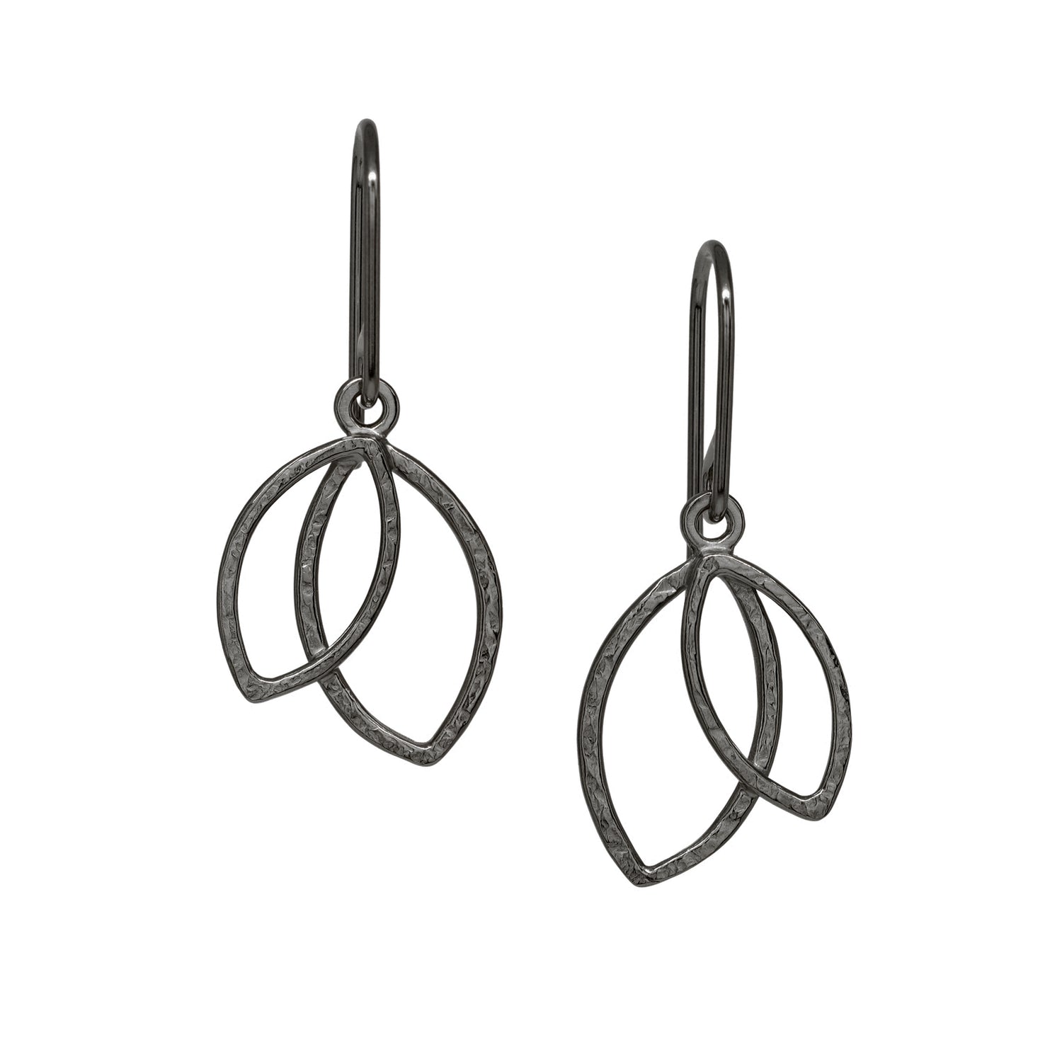 Double Leaf Earrings - Small - Dark Sterling