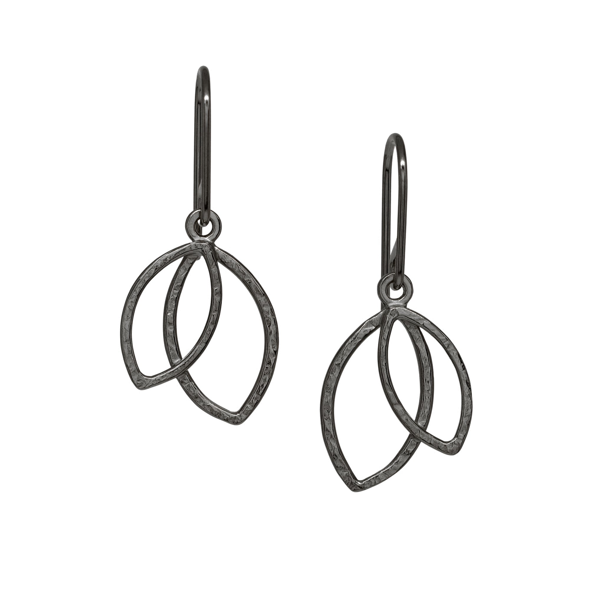 Double Leaf Earrings - Small - Dark Sterling