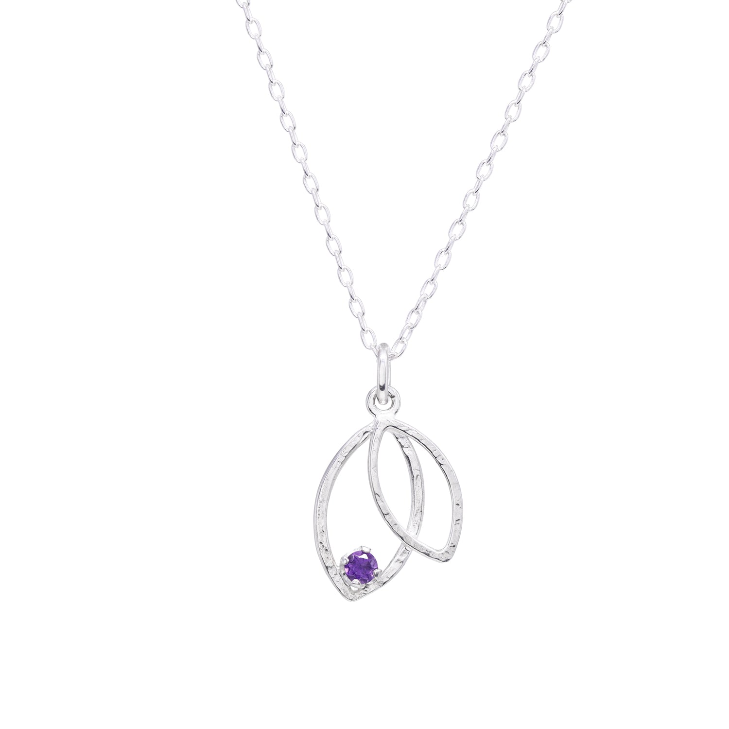 Double Leaf Gem Necklace - Amethyst & Bright Sterling