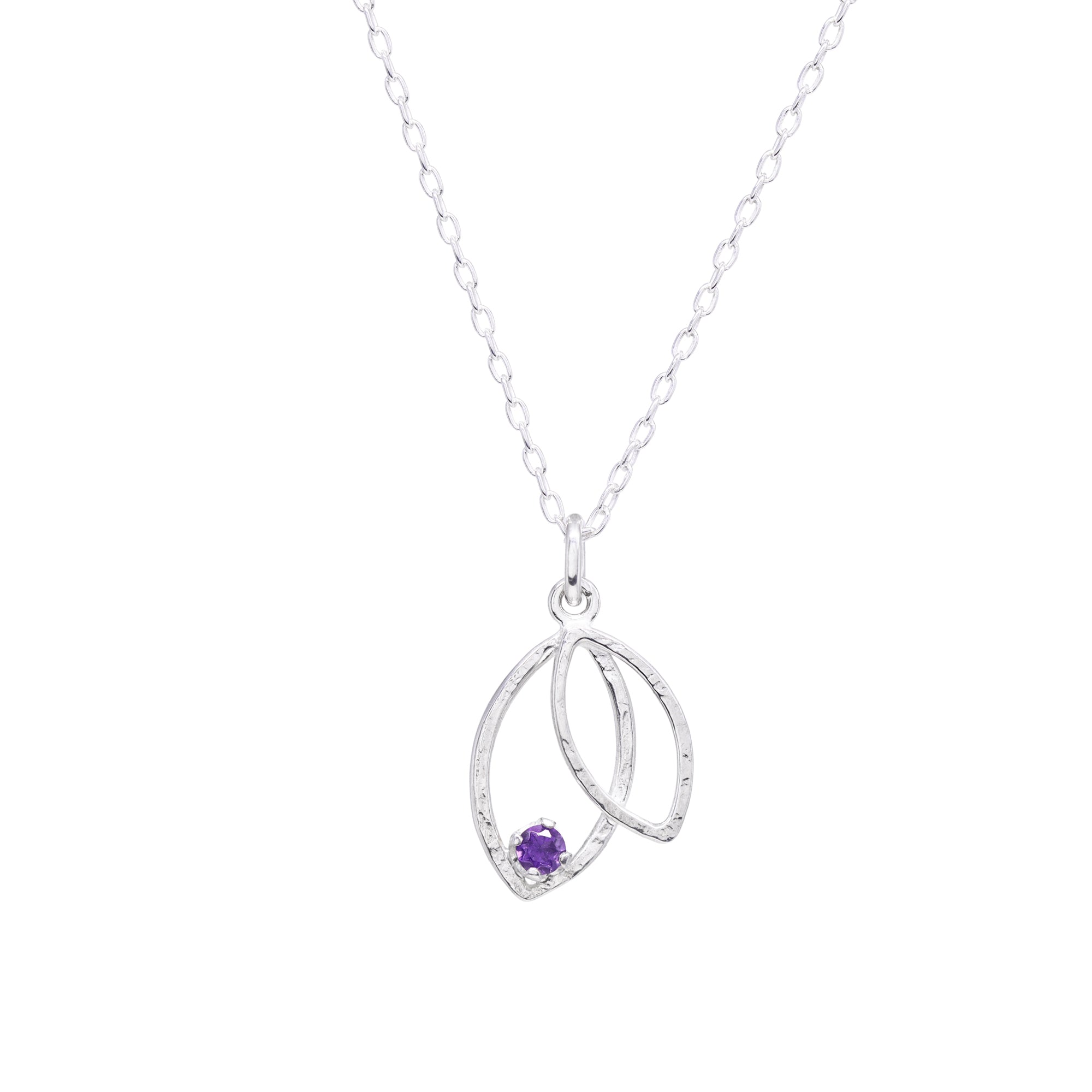 Double Leaf Gem Necklace - Amethyst & Bright Sterling