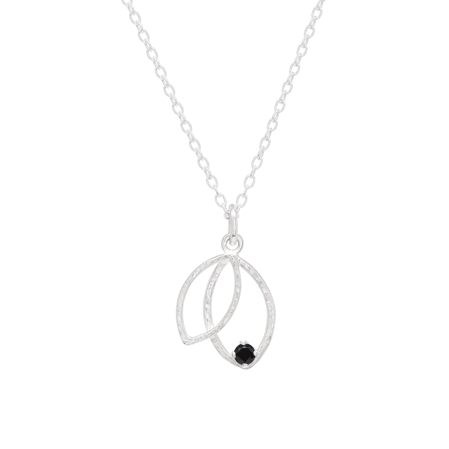 Double Leaf Gem Necklace - Black Spinel & Bright Sterling