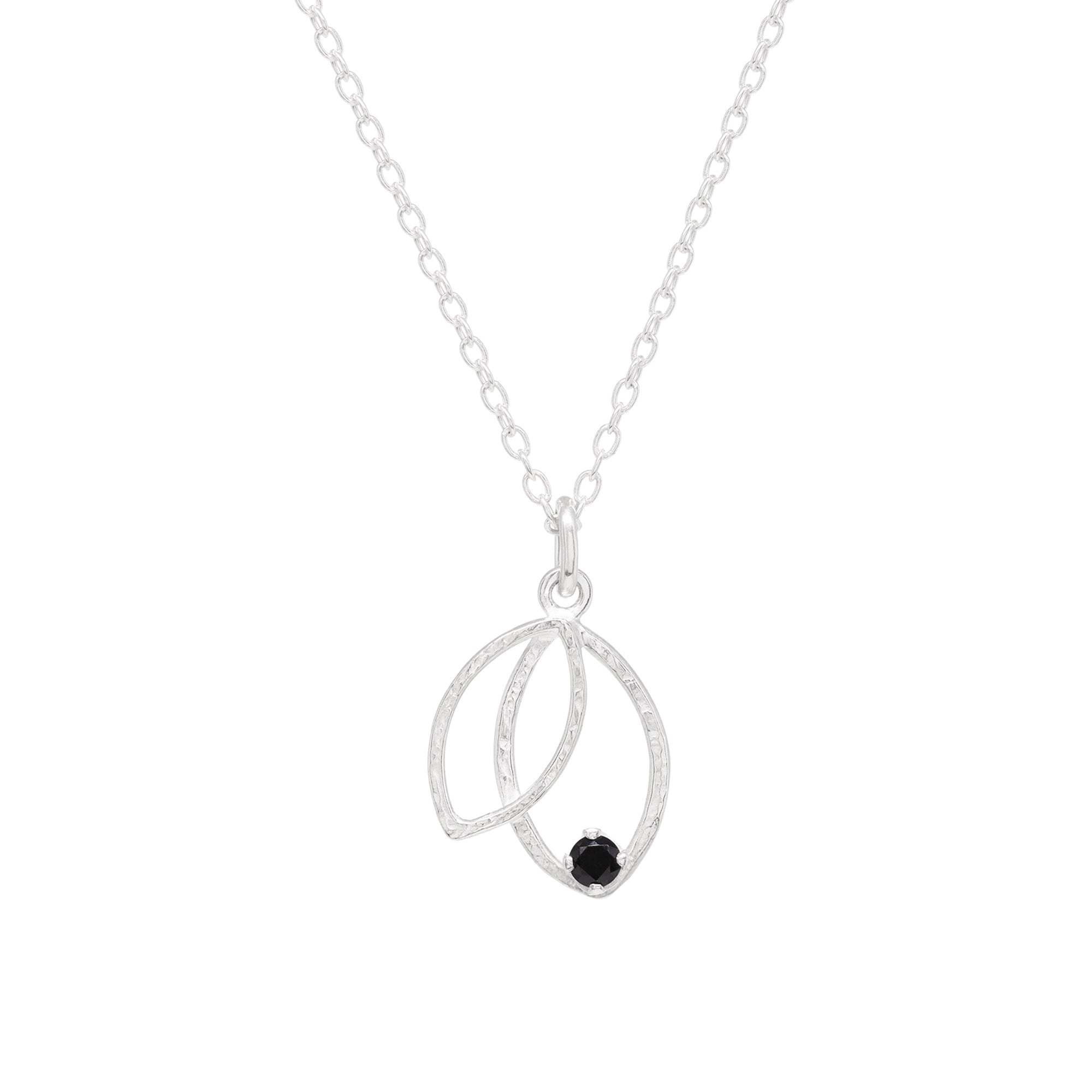 Double Leaf Gem Necklace - Black Spinel & Bright Sterling