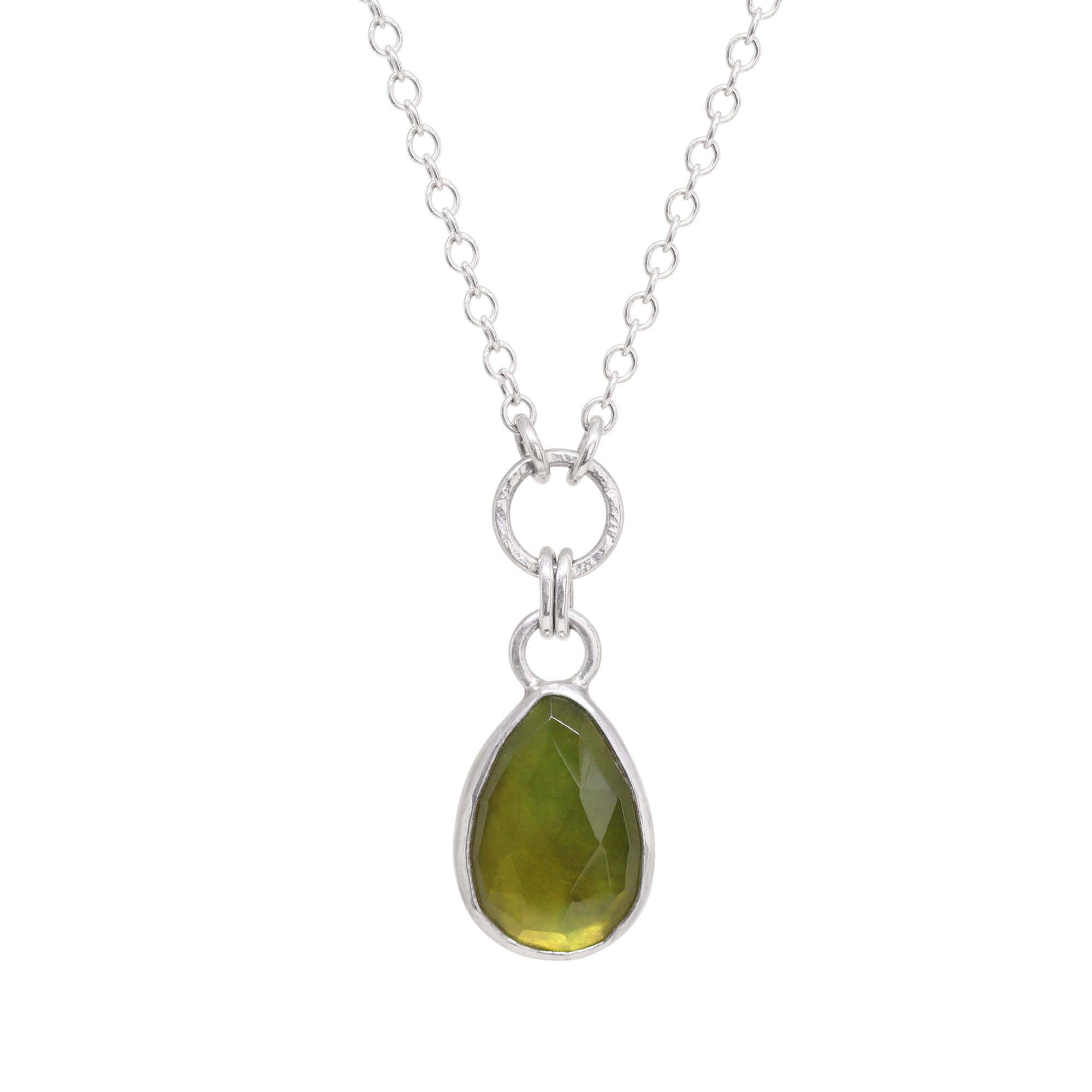 Balance Necklace - Rose Cut Teardrop Vesuvianite - Bright Sterling