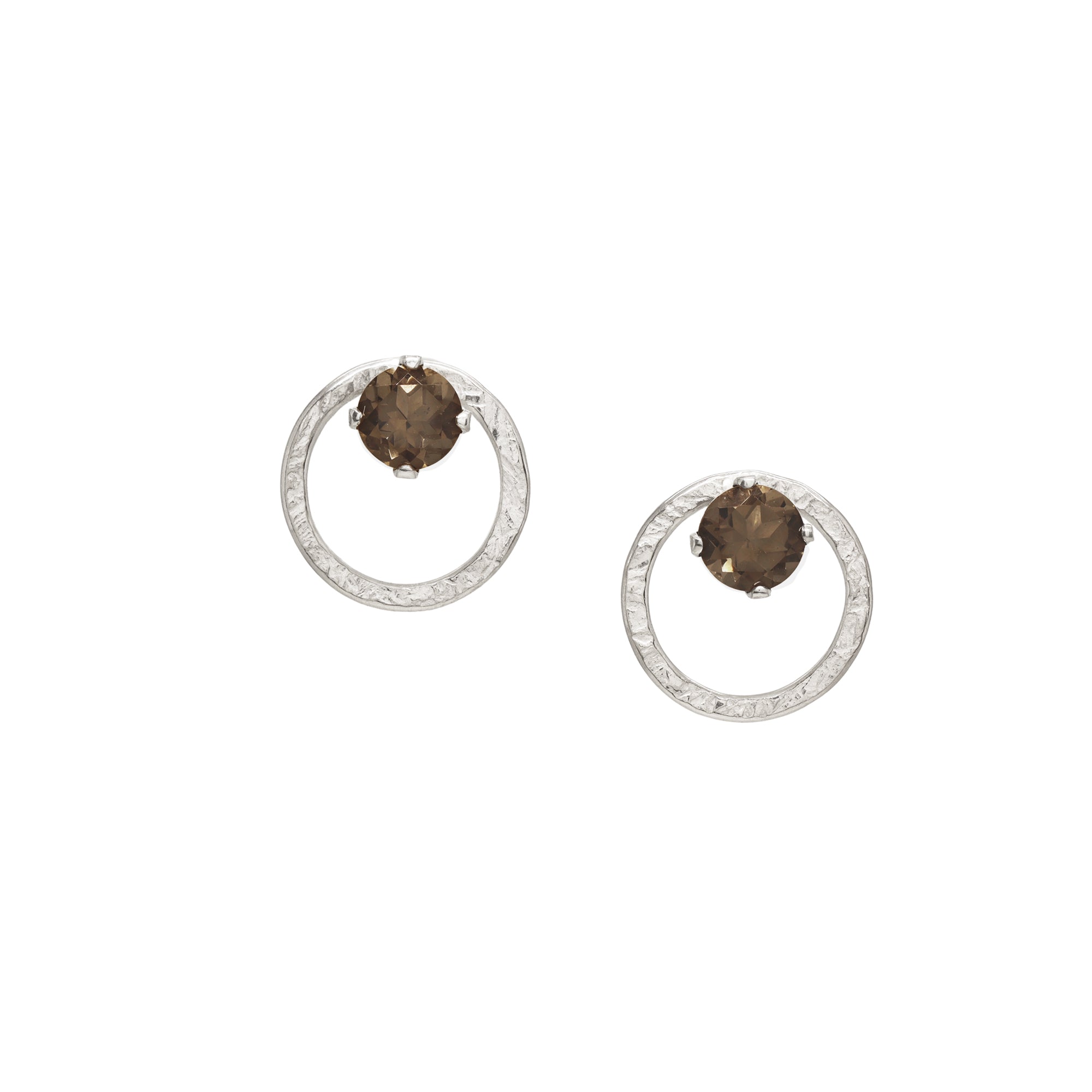 Terrain Gem Circle Studs - Smoky Quartz & Bright Sterling