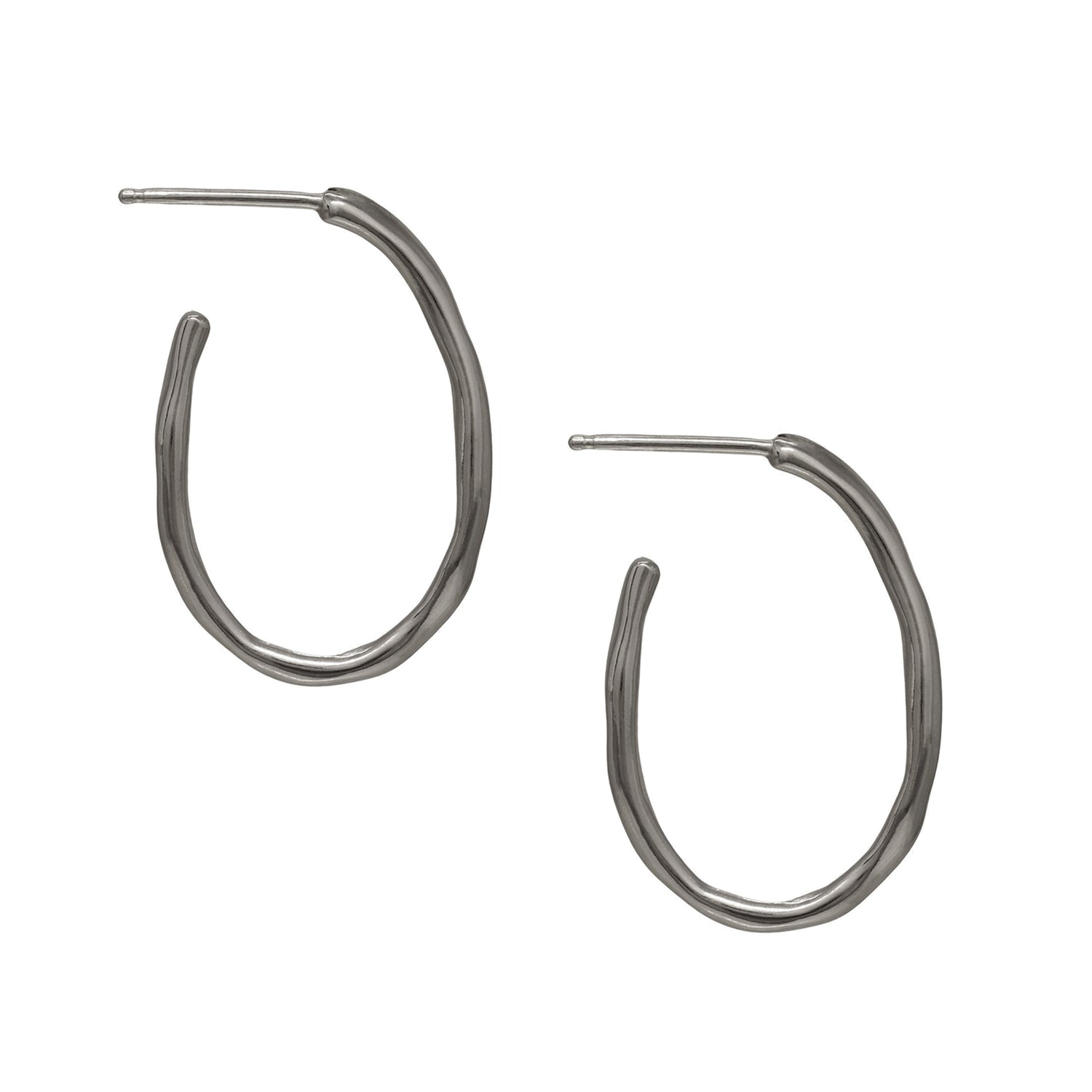 Tidal Oval Hoop Earrings - Dark Sterling Silver