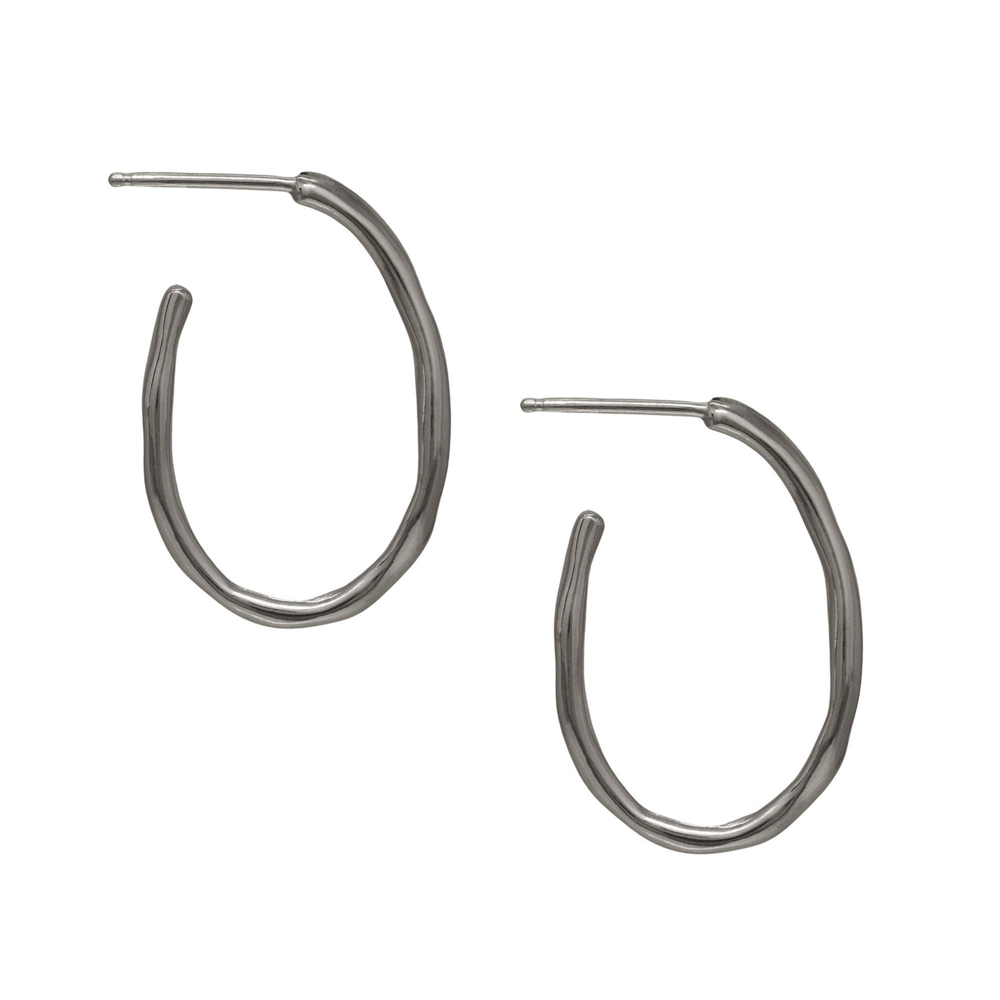 Tidal Oval Hoop Earrings - Dark Sterling Silver