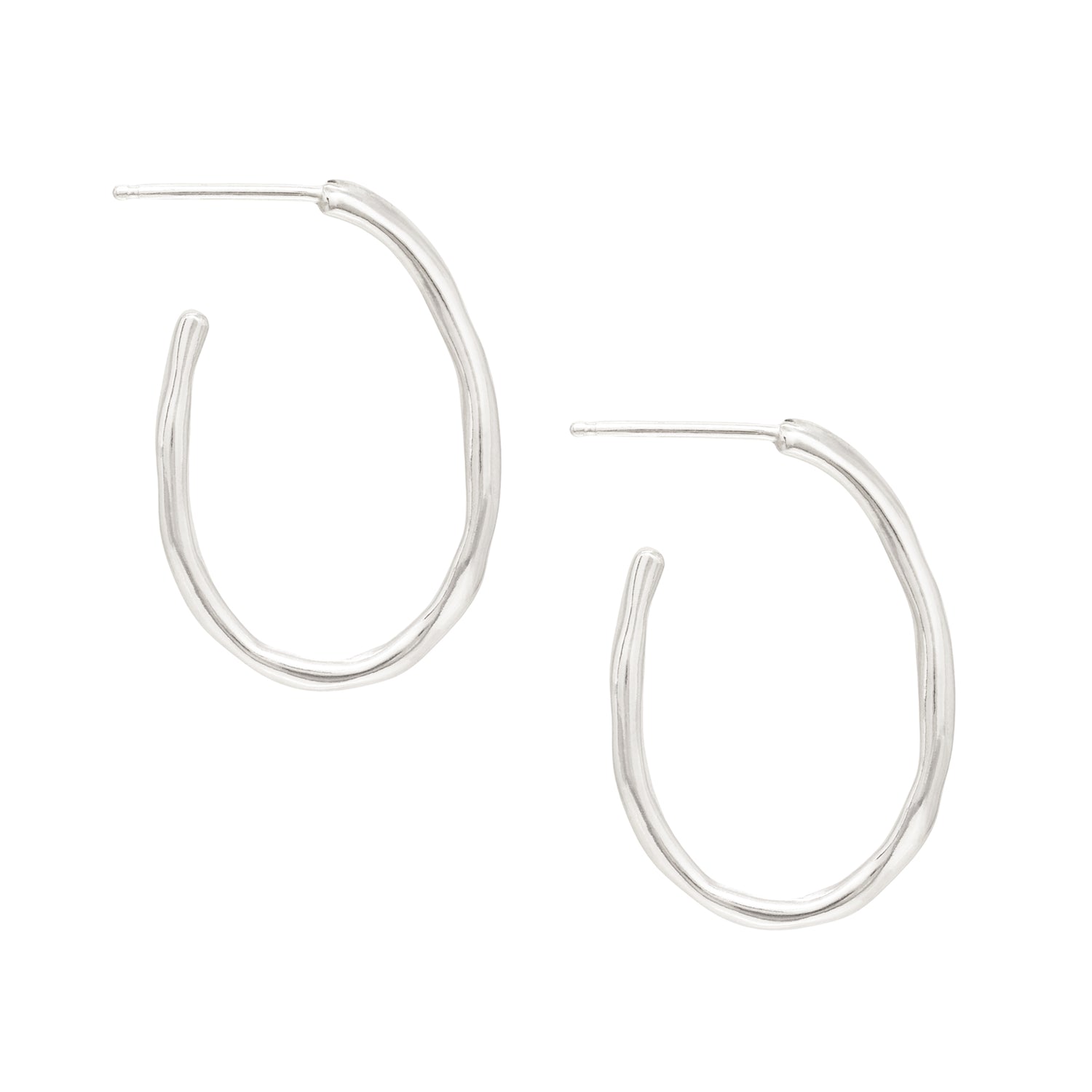 Tidal Oval Hoop Earrings - Bright Sterling Silver