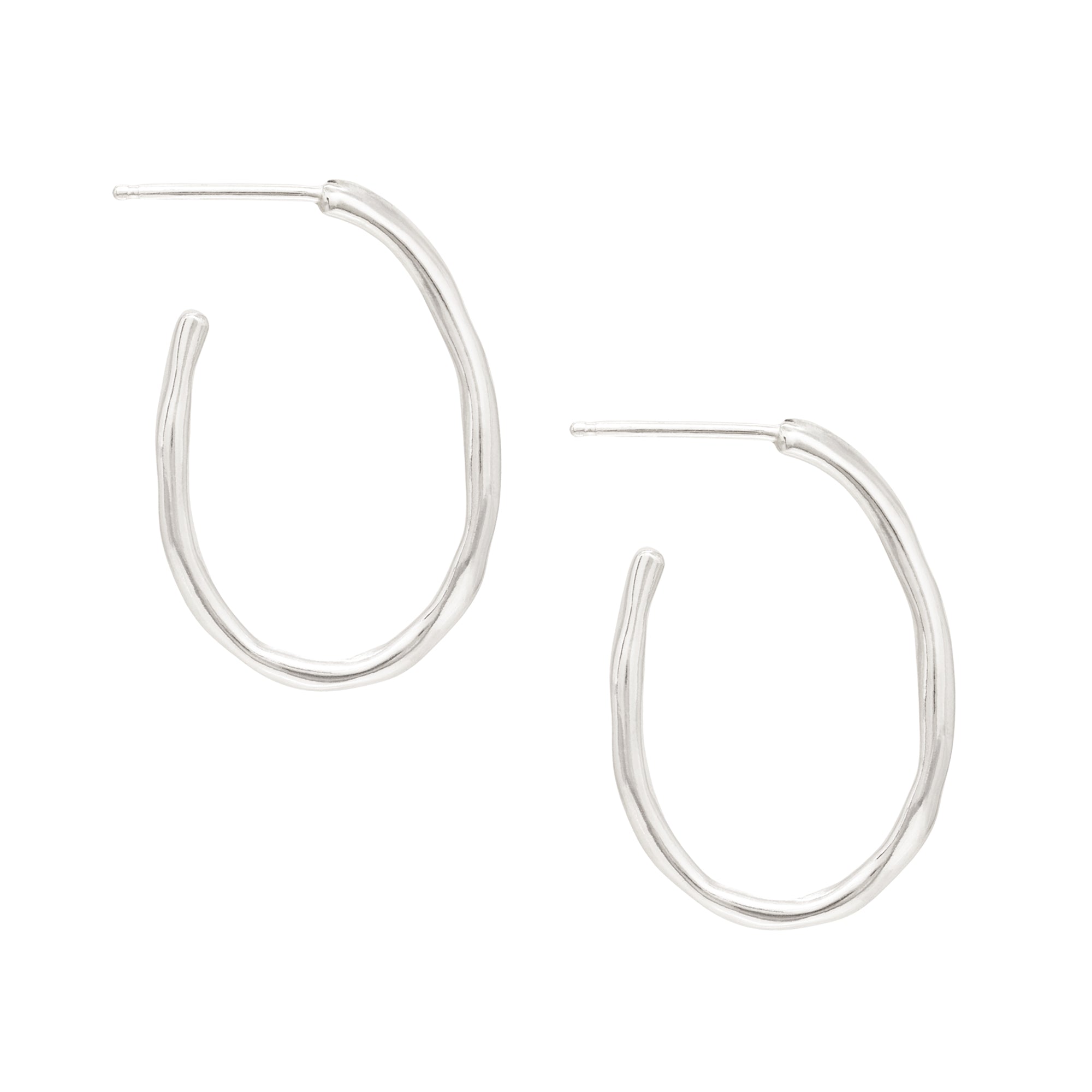 Tidal Oval Hoop Earrings - Bright Sterling Silver
