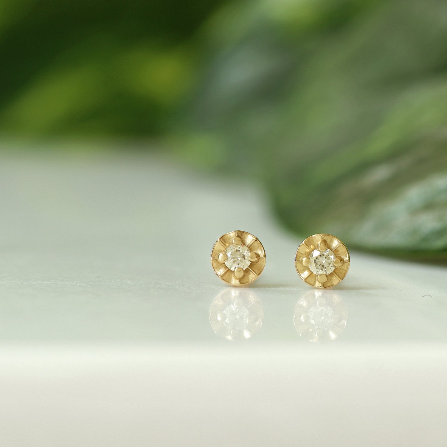 Tiny Star Studs - Diamond & 14K Yellow Gold