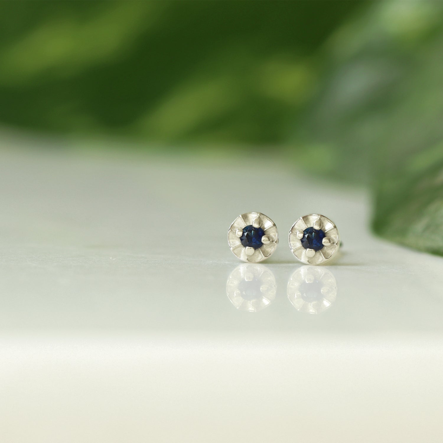 Tiny Star Studs - Natural Sapphire & Bright Sterling