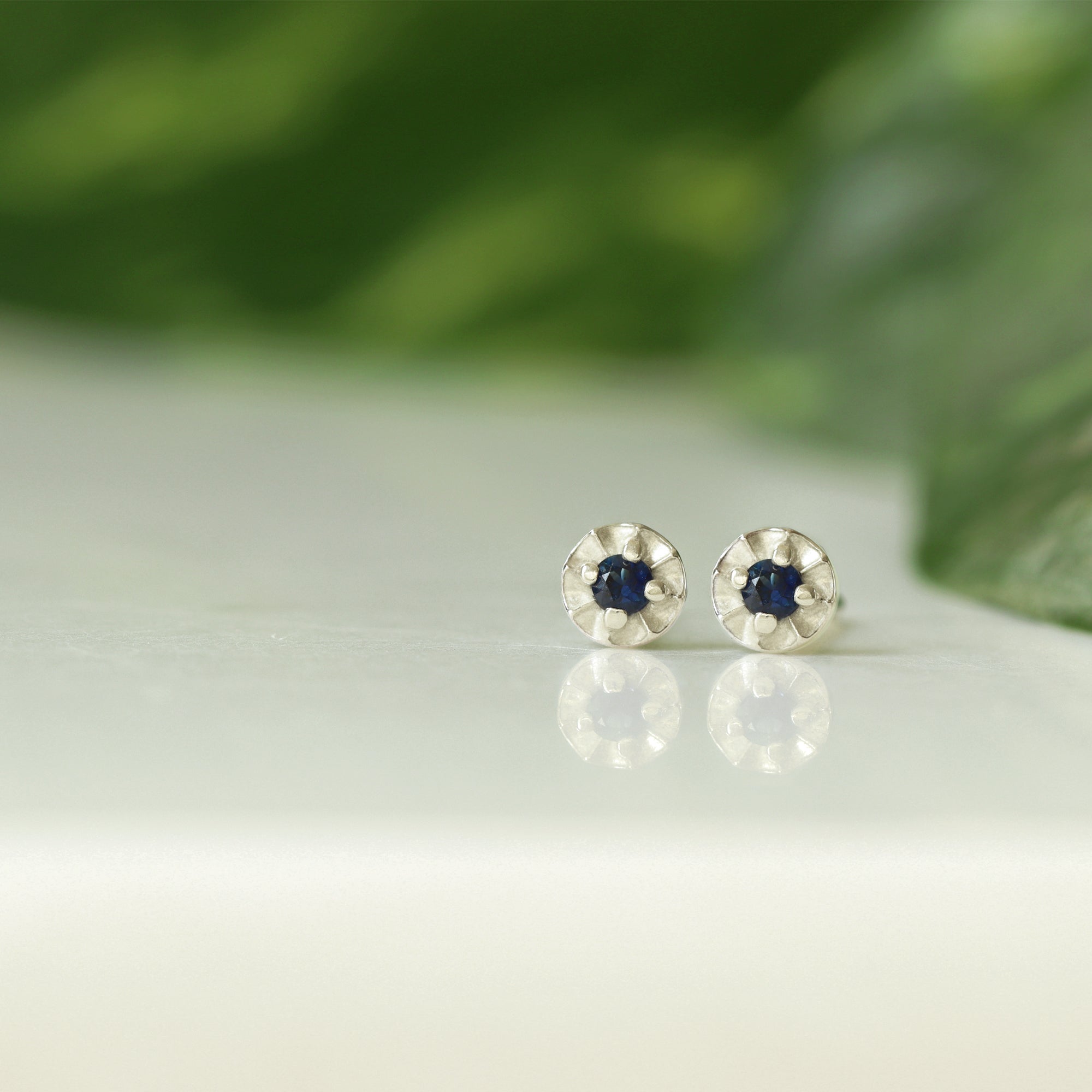 Tiny Star Studs - Natural Sapphire & Bright Sterling