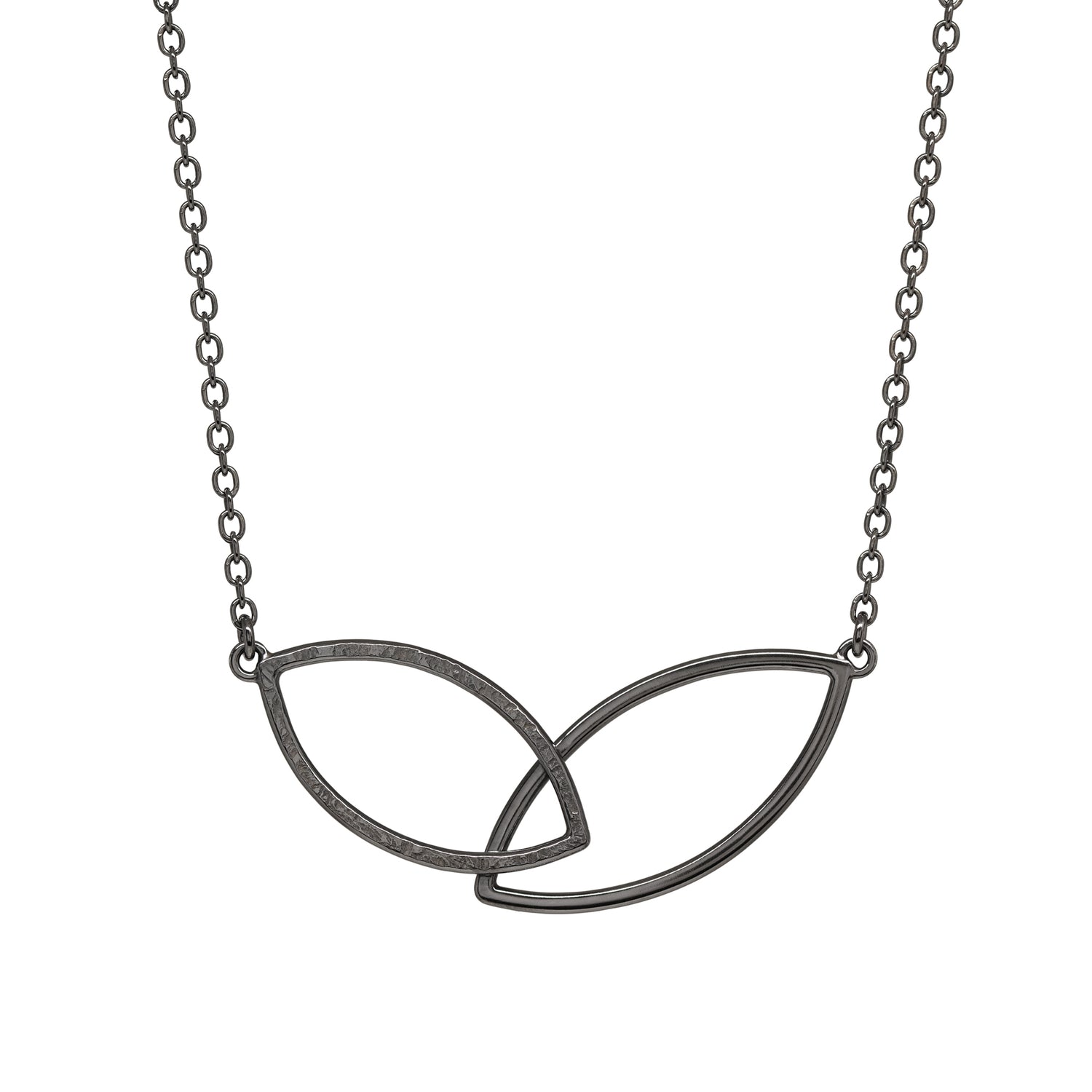 Double Leaf Wide Necklace - Dark Sterling - Large