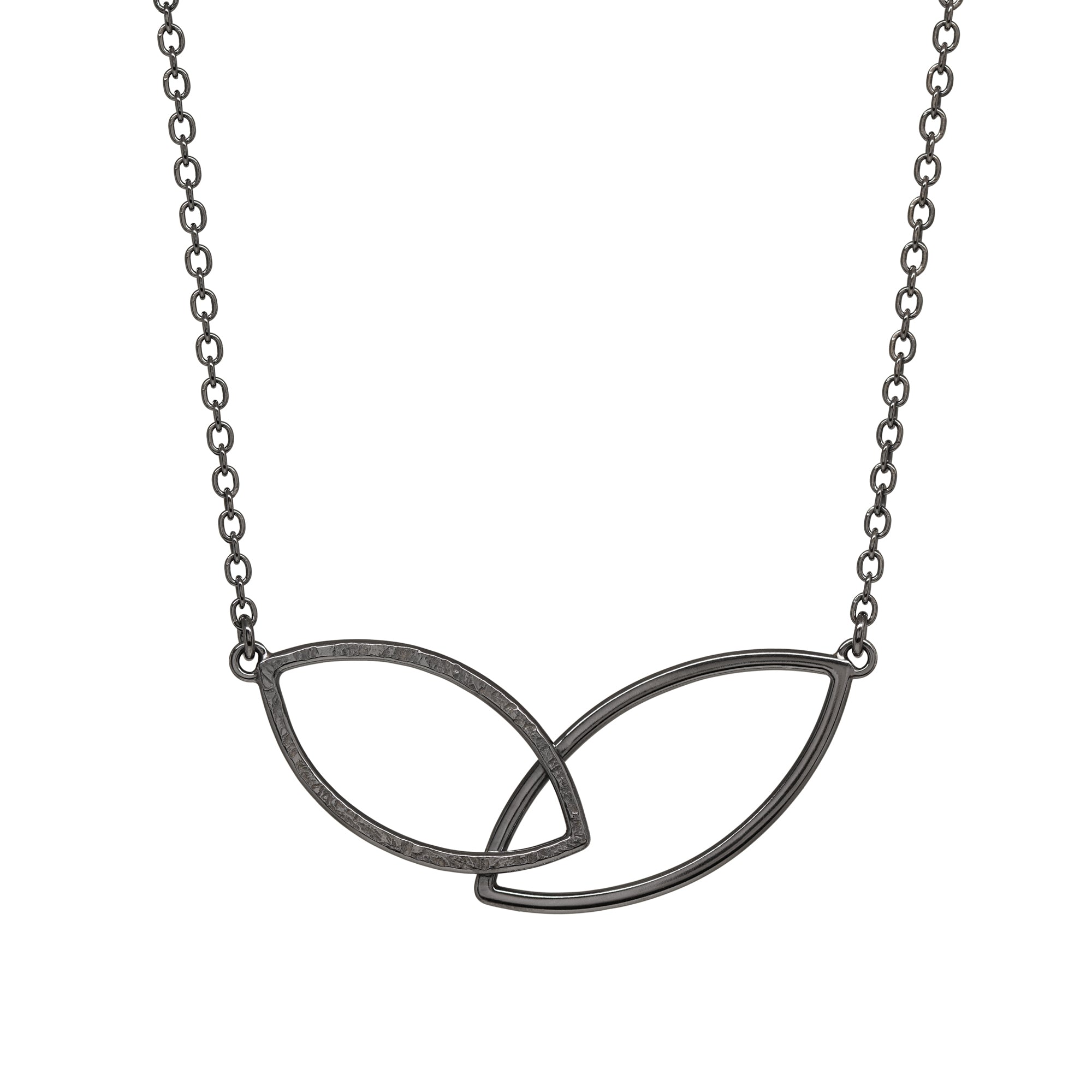 Double Leaf Wide Necklace - Dark Sterling - Large