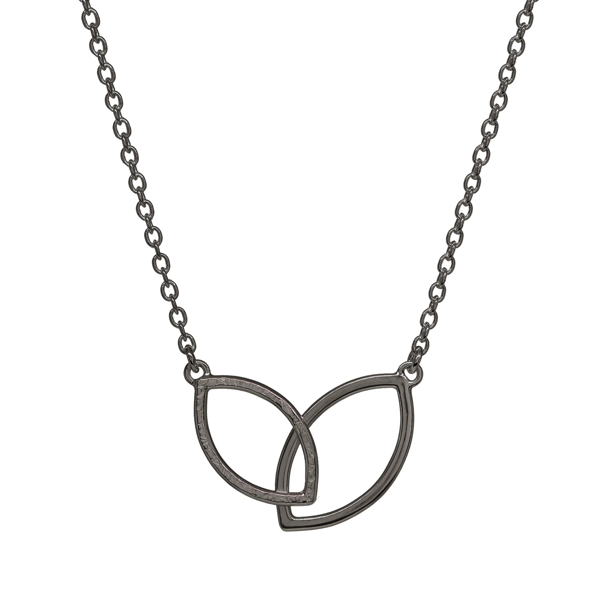Double Leaf Wide Necklace - Dark Sterling - Medium