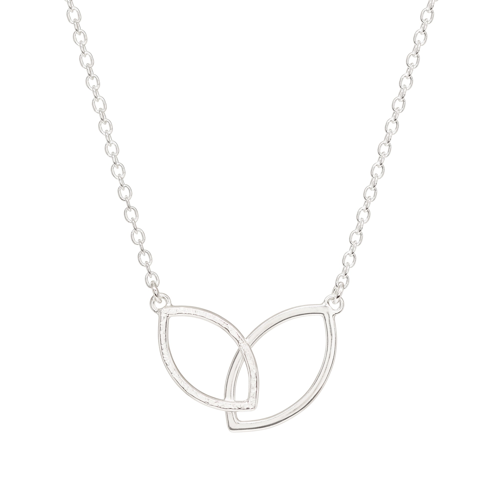 Double Leaf Wide Necklace - Bright Sterling- Medium