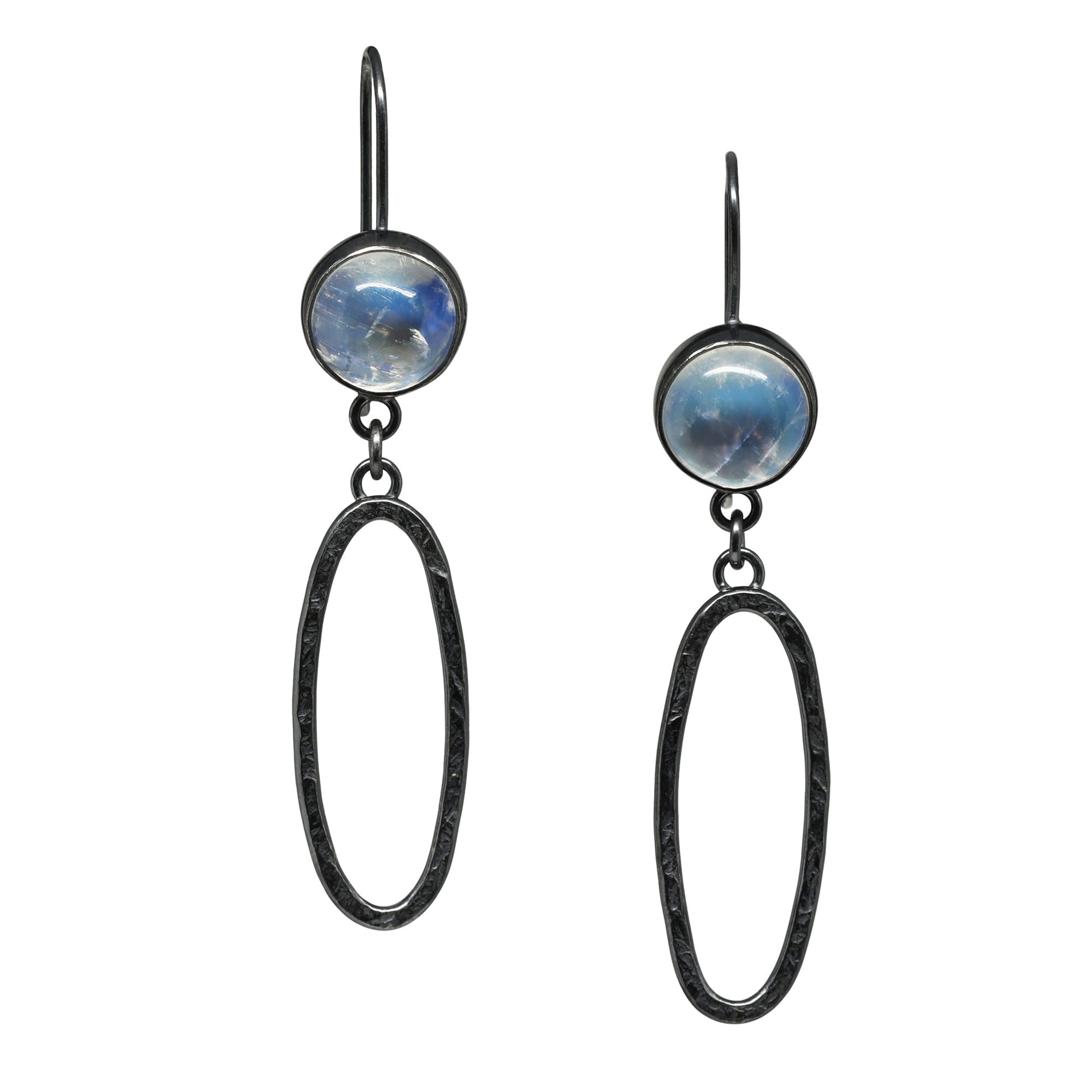 Aperture Earrings - Rainbow Moonstone - Dark Sterling