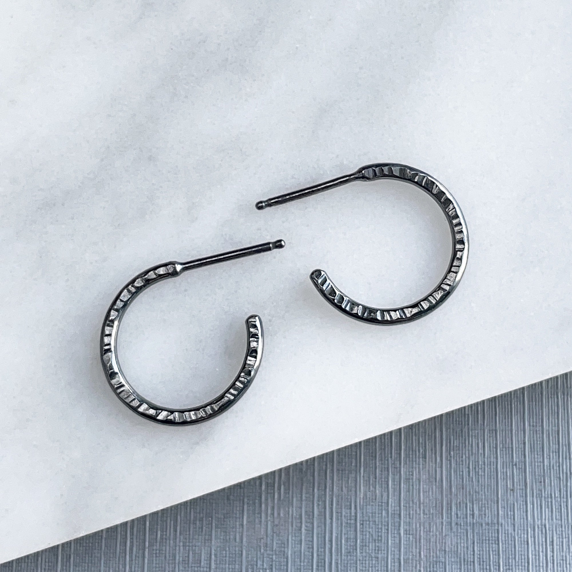 Faceted Hoops - Dark Sterling