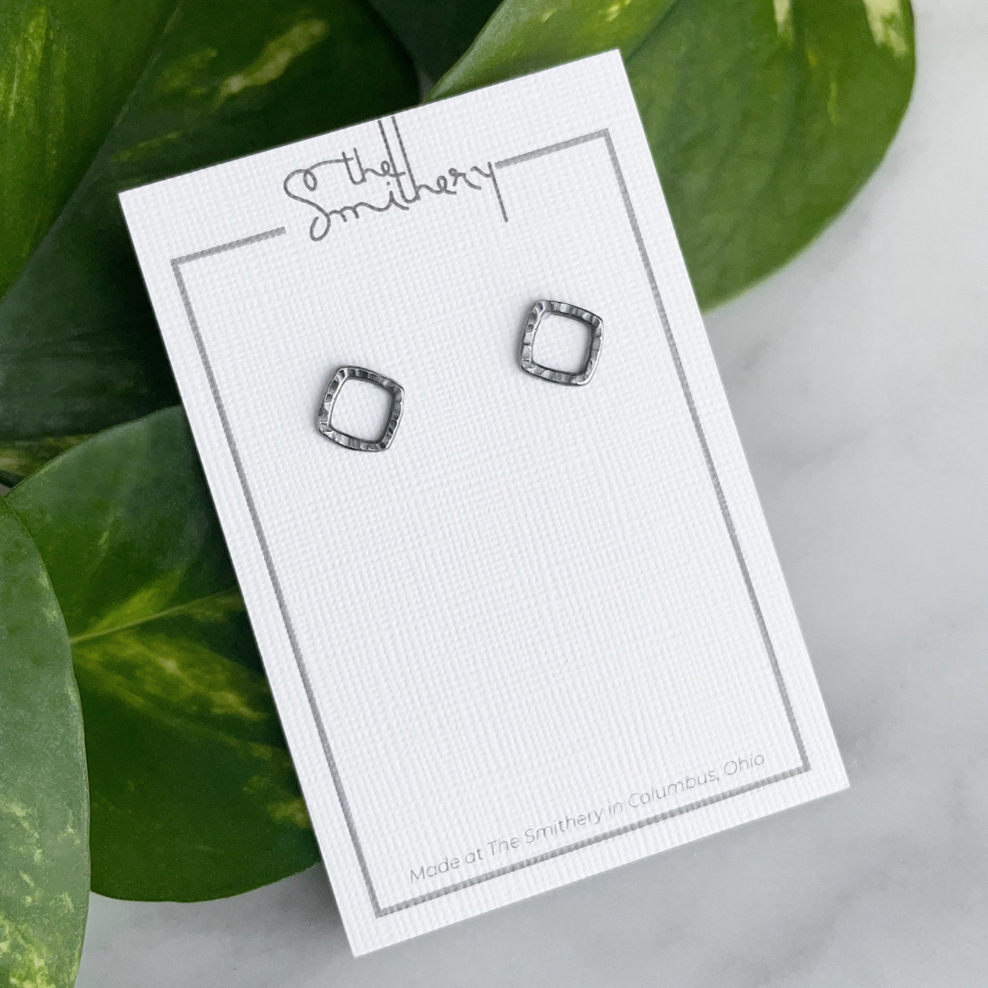 Deco Square Studs - Dark Sterling