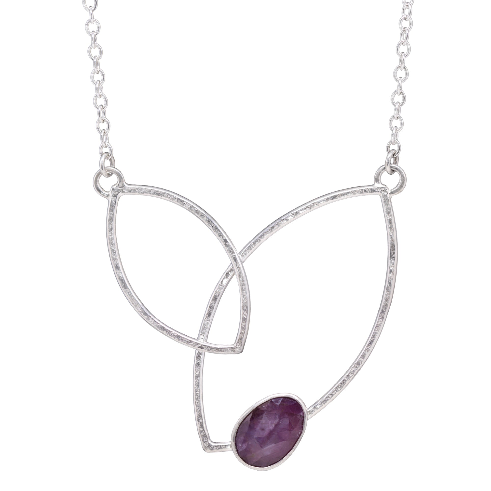 Double Leaf Necklace - Ruby - Bright Sterling