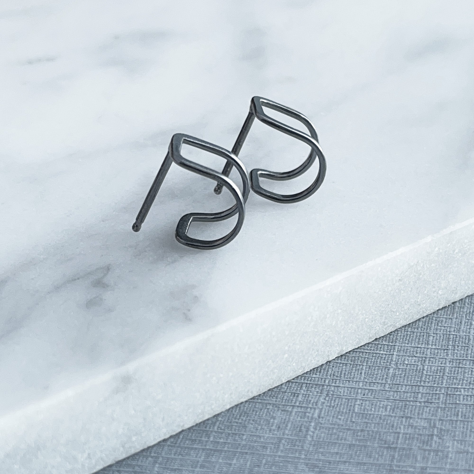 Geo Cuff Hoop Studs - Dark Sterling