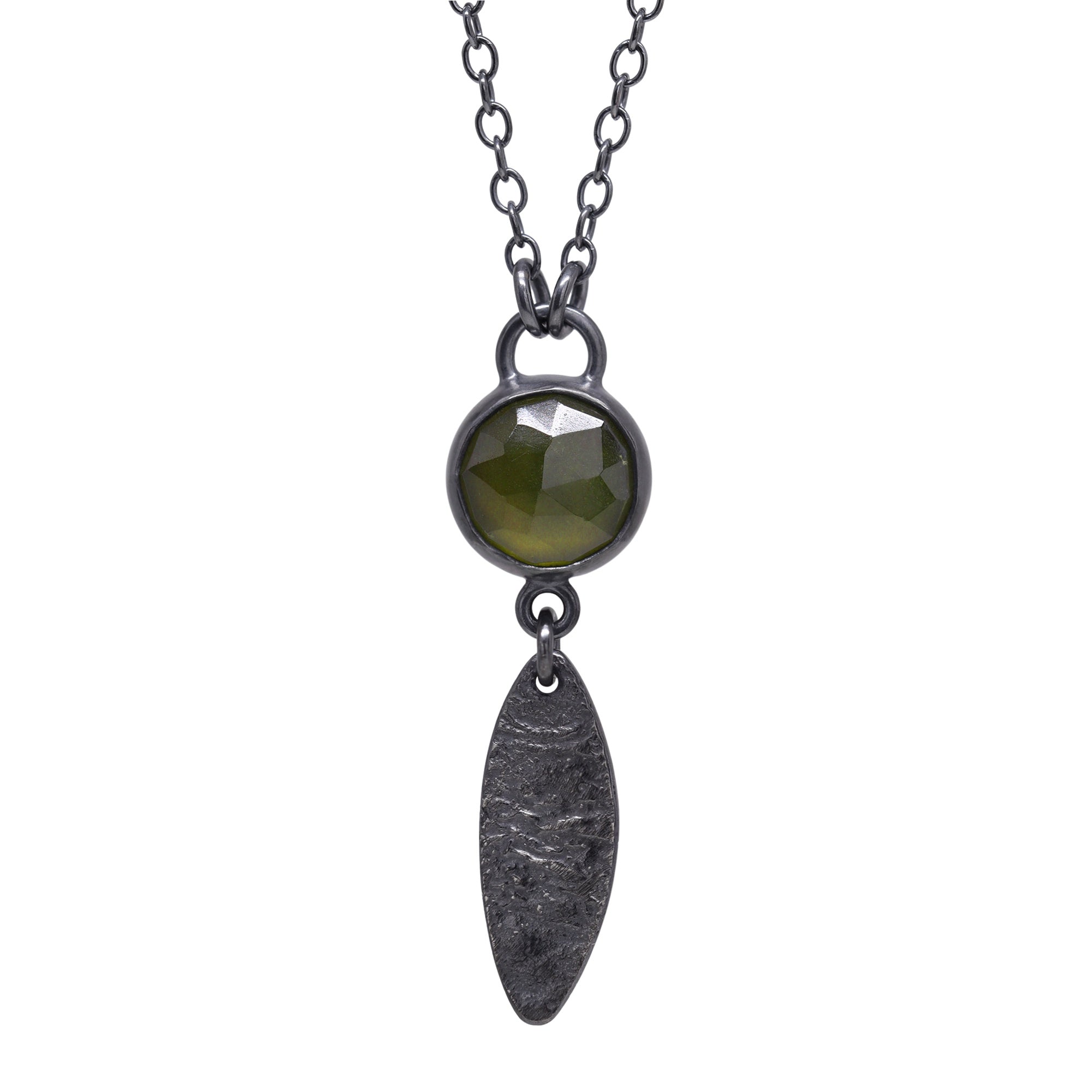 Basalt Necklace - Vesuvianite - Dark Sterling